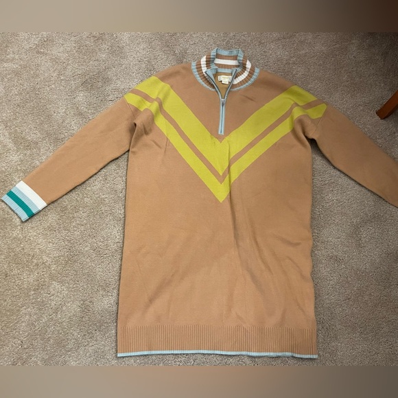 Like new Maeve by Anthropologie Varsity Half-Zip Tunic Mini Dress Neutral Motif - Picture 4 of 5